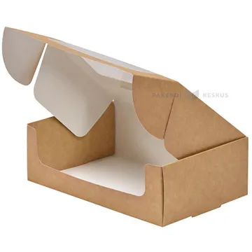 Cake box brown/white with window 19x12x6cm, 25pcs/pack