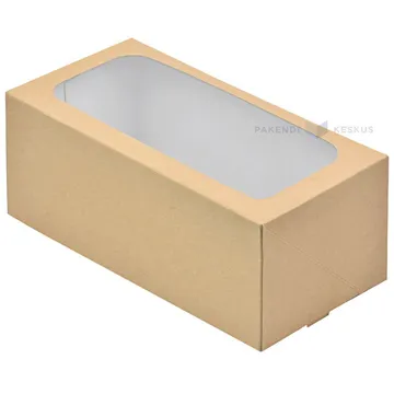Cake box brown/white with window 20x10x8cm, 50pcs/pack