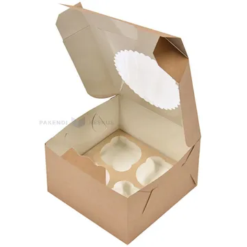 Kartongist pruun/valge aknaga nelja muffinikarp 16x16x10cm, 25tk