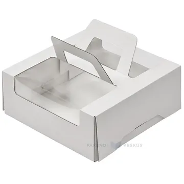 Cake box with window and handle 25x25+10cm, 25pcs/pack