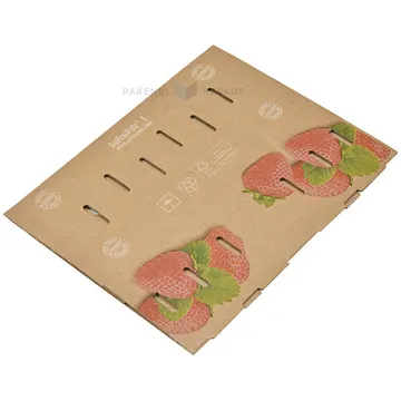 ''Maasikad'' trükiga lainepapist marjakarp 2000ml / 2L 279x124x103mm, pakis 10tk