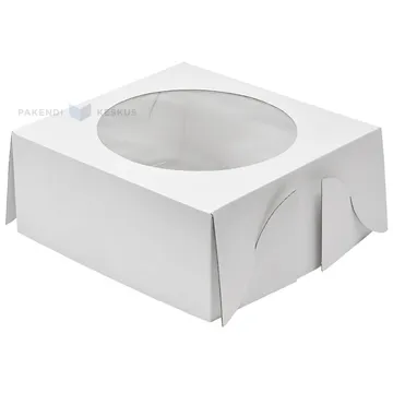 Aknaga valge kaas minilainepapist koogikarbile 30x30+13cm, pakis 25tk