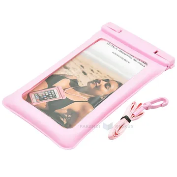 Roosa raamiga läbipaistev kaitsekott klambriga PVC+ABS 12x22cm