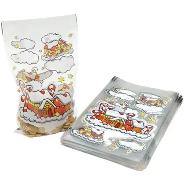 Transparent polypropylene bag ''Christmas Houses'' 18x30cm, 50pcs/pack