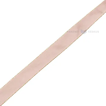 Light-pink with golden edges satin ribbon 15mm wide, 20m/roll