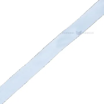 Light blue with silvery edges satin ribbon 15mm wide, 20m/roll