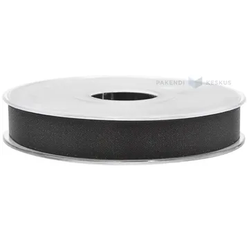 Black satin+lurex ribbon 15mm wide, 25m/roll