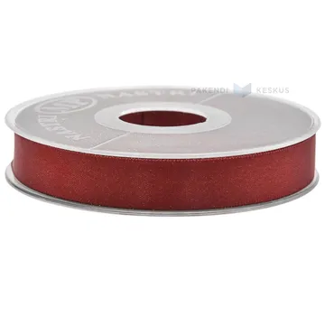 Glittery red satin+lurex ribbon 15mm wide, 25m/roll