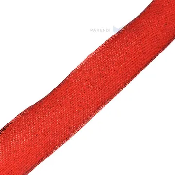 Red with shiny edges lurex ribbon 25mm wide, 20m/roll