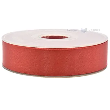 Red satin and lurex ribbon 25mm wide, 25m/roll