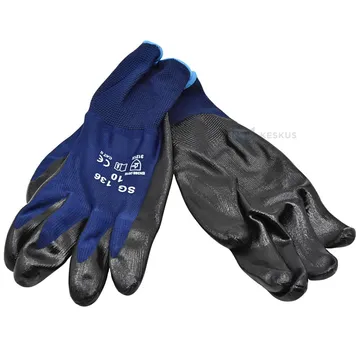 Blue polyester gloves on palm nitrile nr. 10