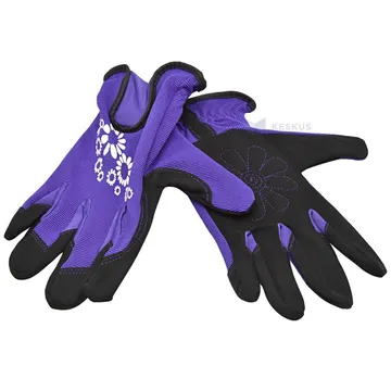 Flower print purple nylon gloves on palm amara leather nr. 8