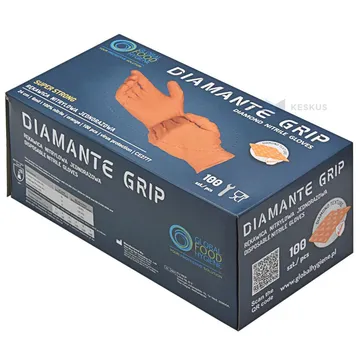 Orange nitrile gloves non-powdered L nr. 8-9 structured DIAMANTE GRIP, 100pcs/pack