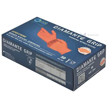 Orange nitrile gloves non-powdered M nr. 7-8 structured DIAMANTE GRIP, 50pcs/pack