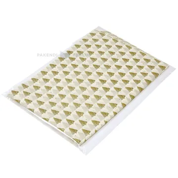 Balts zīdpapīrs ar zelta krāsas eglēm 50x76cm 17g/m2, 20gb./pakā