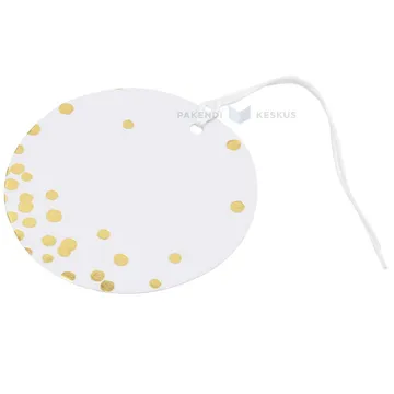 White with golden dots print carton label with string diam. 60mm, 10pcs/pack