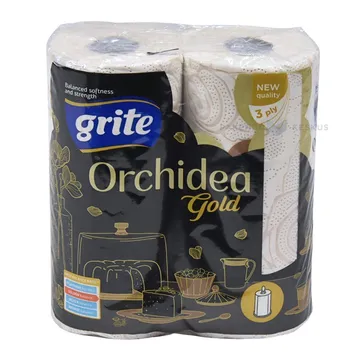 3-kerroksinen paperipyyhe Grite Orchidea Gold 22,4cm leveä, 14m / rulla 2rullia / pakkaus