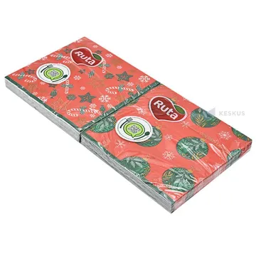 2-layered red napkin with Christmas ornaments 33x33cm different prints, 20pcs/pack