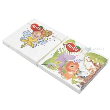 2-kihiline haldjaga või džungliloomadega salvrätik 33x33cm erinevad kujundused, pakis 20tk