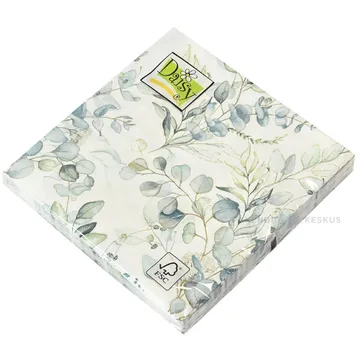 3-kihiline rohekate eukalüpti lehtedega salvrätik 33x33cm, pakis 20tk