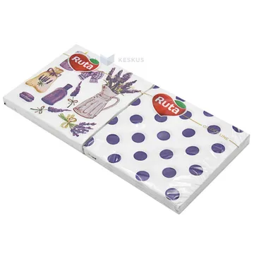 2-kihiline lavendliga ja lillade mummudega salvrätik 33x33cm erinevad kujundused, pakis 20tk