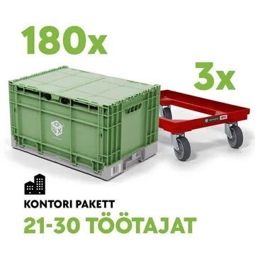 RENT-KONTORI PAKETT 21-30 töötajat-180tk kolimiskasti WOXBOX + 3tk kastikäru WOXROLLER