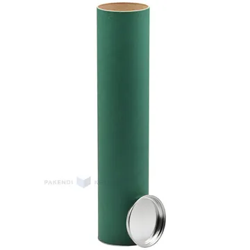 Roheline kartongist postitustoru koos kahe metallist kaanega pikkusega 35cm diam 7,3cm