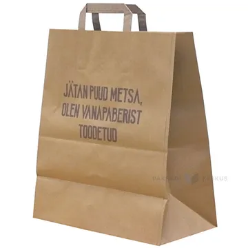Forest print brown recycled paper bag with flat paper handles 32+17x38cm
