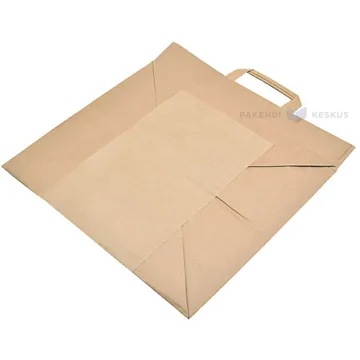 Brown paper bag with flat paper handles with extra wide bottom 36+31x36cm
