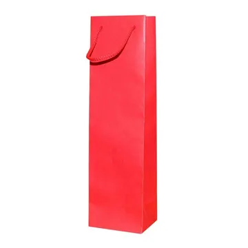 Sarkans papīra maiss vīnam ar virves rokturiem 10+10x35cm