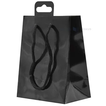 Lahjakassi mustalla kiristysnyörillä, 12+7x15cm, kiiltävän musta