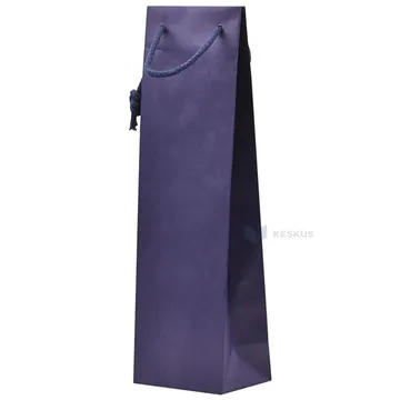 Dark blue recycled paper bag with rope handles 12+9x40cm
