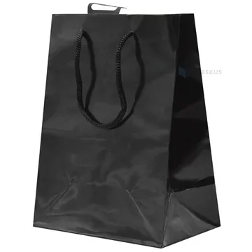 Shiny black gift bag with black rope handle 18+10x23cm