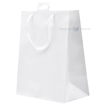 Shiny white gift bag with white rope handle 18+10x23cm