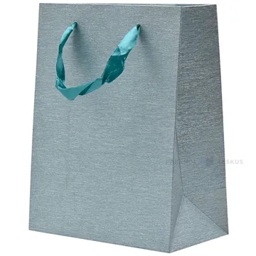 Spīdīgi zili-zaļš papīra maiss ar lentes rokturiem 18+10x23cm