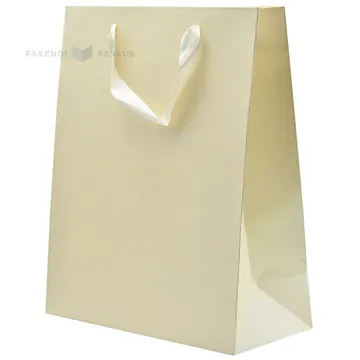 Lahjakassi, beige nauhasanka 26+12x32cm, norsunluunvalkoinen