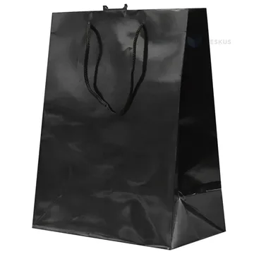 Shiny black gift bag with black rope handle 26+13x32cm