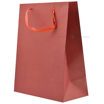 Red paper bag with ribbon handles 26+12x32cm