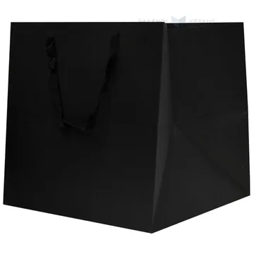 Black paper bag with ribbon handles 40+40x40cm