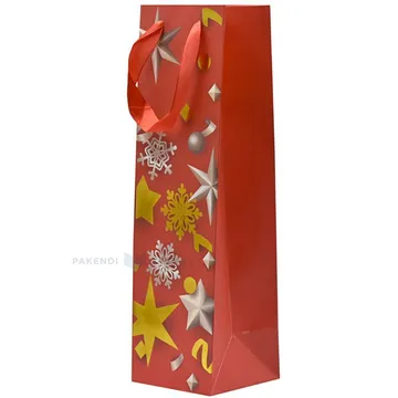Lahjakassi viinille, 10,5+10,5x36cm, punaisella taustalla koristeita