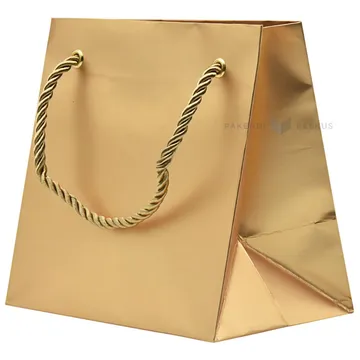 Kuldsete nöörsangadega kuldne kinkekott 15+10x15cm