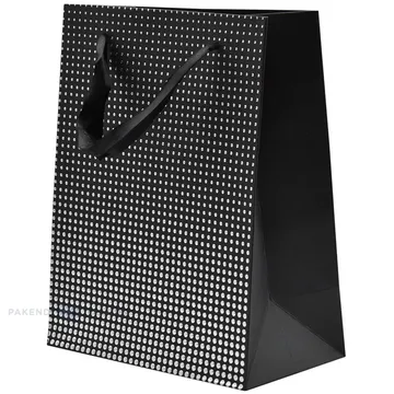 Paelsangaga hõbedaste täppidega must kinkekott 18+10x23cm