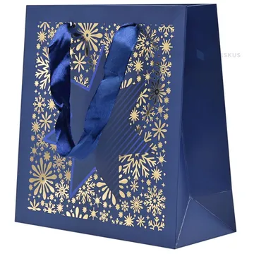 Paelsangaga tähe ja lumehelvestega tumesinine kinkekott 20+8x20cm