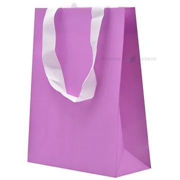 Purple gift bag with white ribbon handles 20+8x25cm