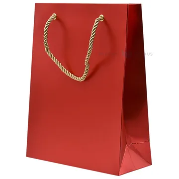 Metallic red gift bag with golden ribbon handles 20+8x25cm