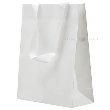 White gift bag with white ribbon handles 20+8x25cm