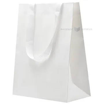 White gift bag with white ribbon handles 26+12x32cm