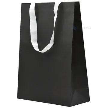 Valgete paelsangadega must kinkekott 30+12x40cm