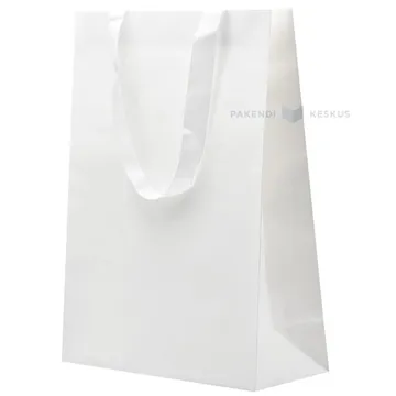 Valgete paelsangadega valge kinkekott 30+12x40cm