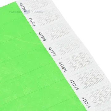 Neon green paper wristband for event 19mm wide numbered, 100pcs/pack